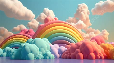 Vibrant Pastel Clouds And Rainbow Illustrated In 3d Background, Pastel ...