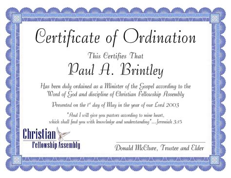 Ordination Certificate Templates