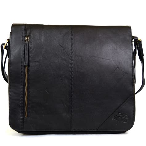 Large Leather Messenger Bag - Black - SNUGRUGS