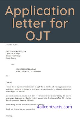 simple application letter for ojt students, application letter for ojt ...