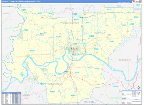 Evansville, IN Metro Area Wall Map Basic Style by MarketMAPS - MapSales