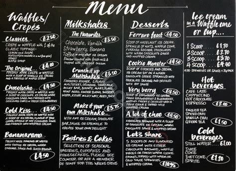 Waffles and Milkshakes Menu Chalkboard | Coffee shop menu, Coffee shop menu board, Chalkboard menu