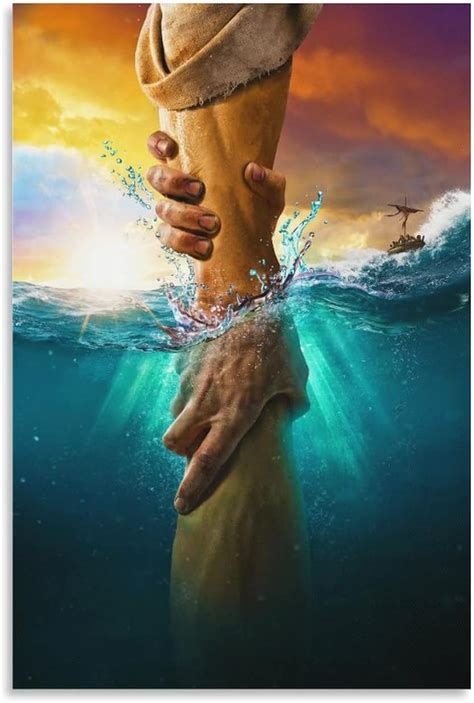 Amazon.com: Jesuuss Christ Saves Peter from Drowning Hand With God Reaching In Water Canvas ...