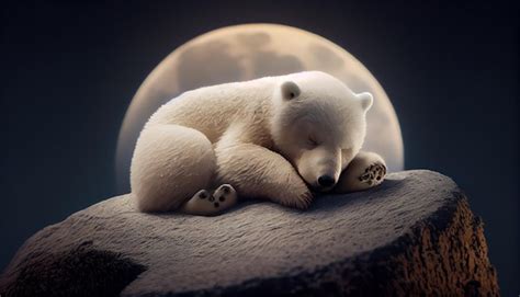 Premium AI Image | White baby bear sleeping on half moon choldrens stor ...