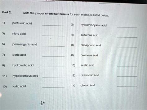 SOLVED: Write the proper chemical formula for each molecule listed ...