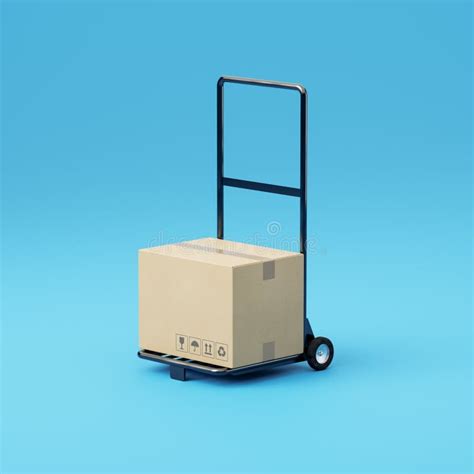 Trolley with Cardboard Shipping Box Made of Cardboard Isolated on Blue Background Stock ...