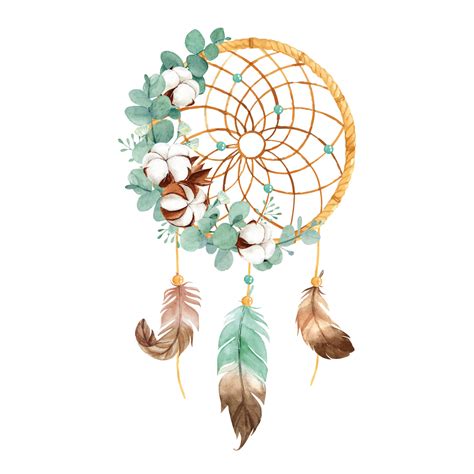 Watercolor Dreamcatcher with Cotton Flower and Eucalyptus 9535666 ...