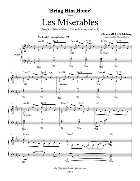 Les Miserables - Bring Him Home (Piano-Accompaniment) | True Piano Transcriptions