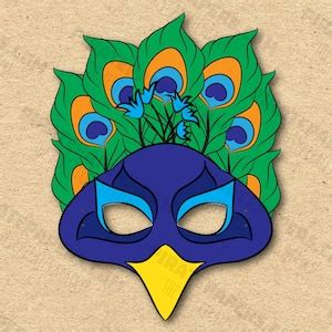 Peacock Mask Printable, Paper DIY for Kids and Adults. PDF Template ...