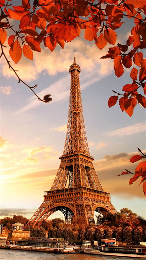 Eiffel Tower Autumn Sunset 4K Ultra HD Mobile Wallpaper