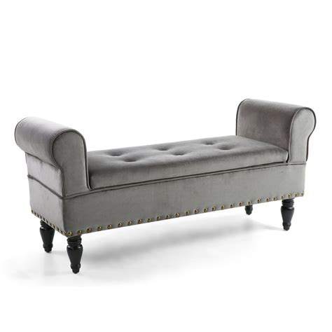 Grey brushed velvet storage ottoman - Homegenies