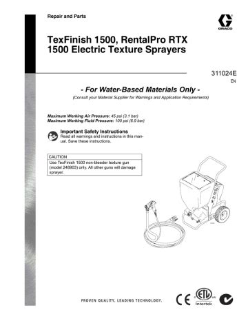 Graco 248650 TexFinish 1500 Texture Sprayer manual | Manualzz