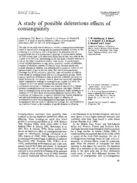 (PDF) A study of possible deleterious effects of consanguinity | Abdulbari Bener - Academia.edu