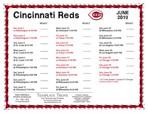 Printable 2019 Cincinnati Reds Schedule