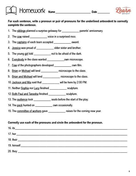 Pronoun-antecedent Agreement Worksheet