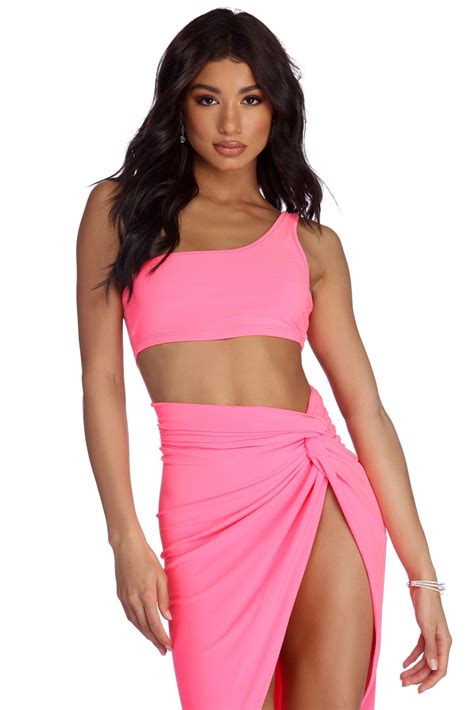 Neon Pink Bright And Early Crop Top Cami Midi Dress, 50's Dress, Bodycon Mini Dress, Crop Top ...