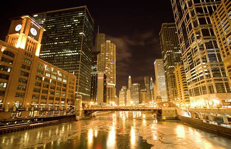 Chicago Downtown City Night Photography Digital Art by Mark Duffy