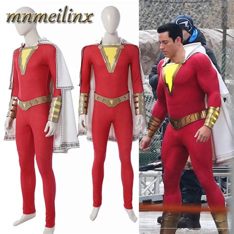 Newest Movie Shazam Cosplay Costume Halloween Captain Marvel Shazam Costume Any Size Full Set ...