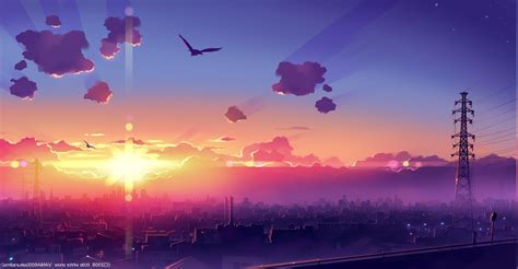 Anime, Manga, Building, Architecture Wallpapers Hd - Sunset Anime City ...