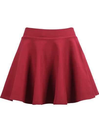 Red Flare Knit Skirt -SheIn(Sheinside)