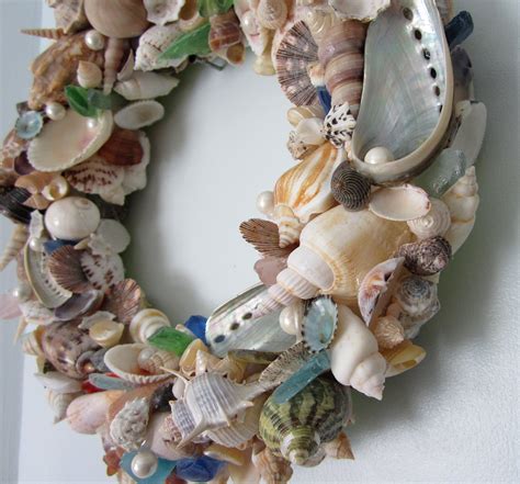 Seashell Wreath For Beach Decor - Nautical Decor Shell Wreath W Sea Glass on Luulla
