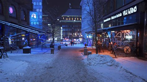 Central Helsinki Relaxing Night Walk in Snowy Winter, Finland 4K ...