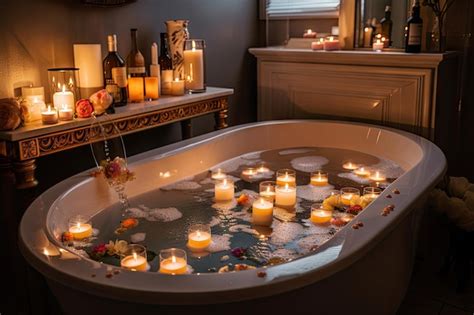 Premium AI Image | Bubble bath with candles and music for truly ...