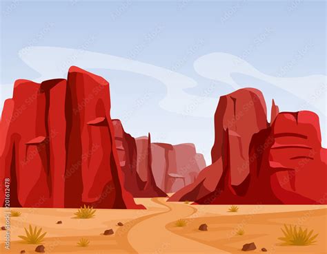 Vector illustration of Wild west Texas desert landscape with dry grass ...