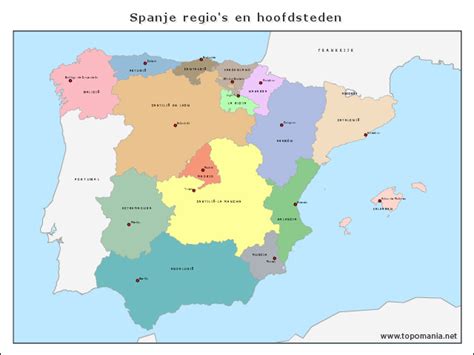 Topografie Spanje regio's en hoofdsteden | www.topomania.net