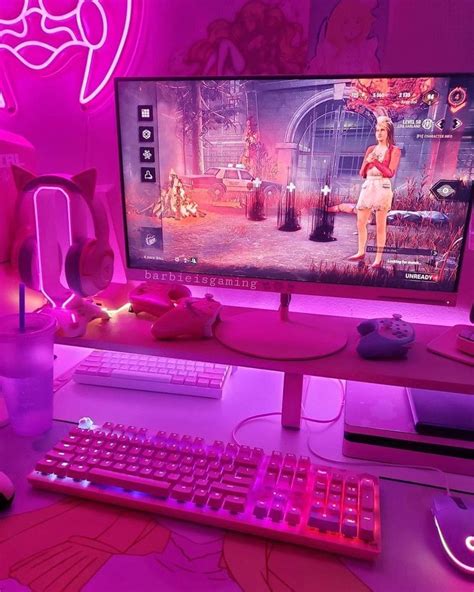 pink gaming setup idea | Gaming room setup, Computer gaming room, Room setup