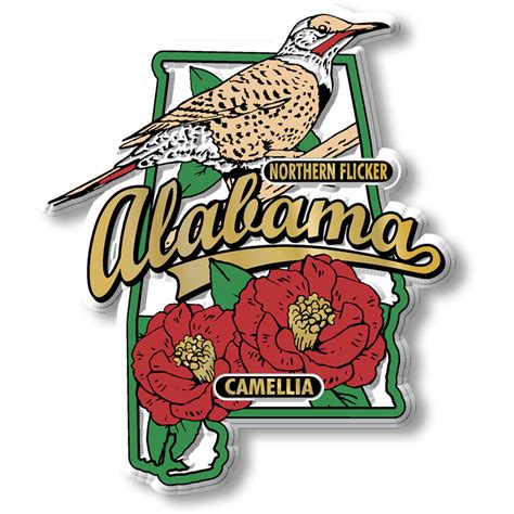 Alabama State Bird and Flower Map Magnet by Classic Magnets