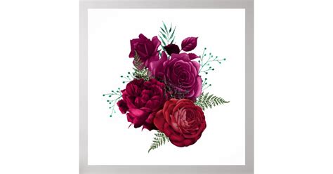 Elegant Magenta Rose Floral Bouquet Poster | Zazzle