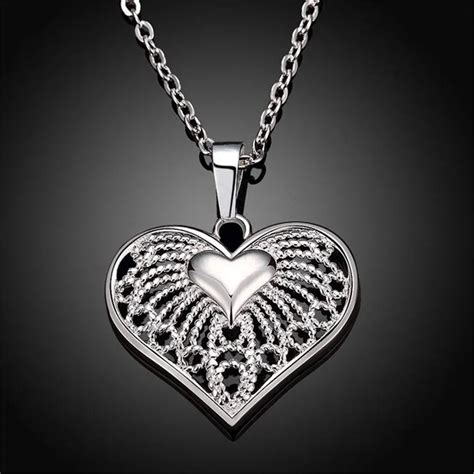 Fashion 925 Sterling Silver Necklace For Women Hollow Love Heart Shaped Pendants Necklaces ...