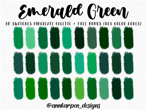 Emerald Green Procreate Palette, 30 HEX Color Codes, Instant Digital ...