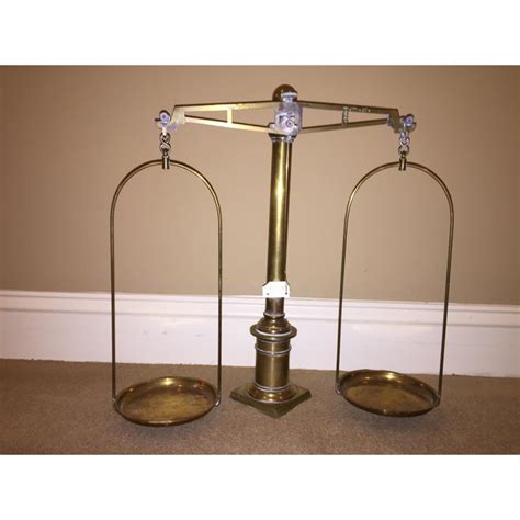 19th Century Antique Brass Balance Scale With Two Brass Pans | Chairish