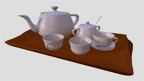 Tea tray with tea cups and teapot - Download Free 3D model by Helindu [4528542] - Sketchfab
