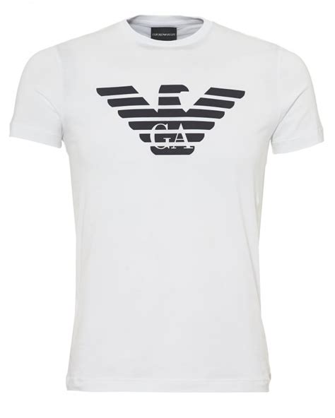 Emporio Armani Mens Large EA Eagle Branding T-Shirt, Slim Fit White Tee