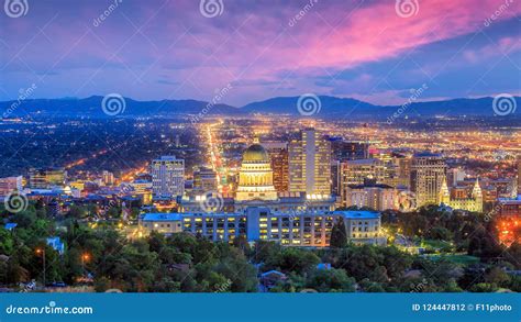 Salt Lake City Skyline Utah at Night Stock Photo - Image of america ...