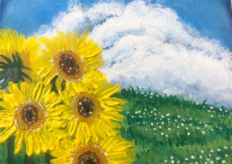 Sunflower field painting done with Acrylic paints! : r/bobross