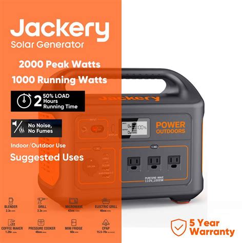 Jackery HTE053-880 1000-Watt Output/2000W Peak Portable Solar Power Station Explorer 880 Push ...