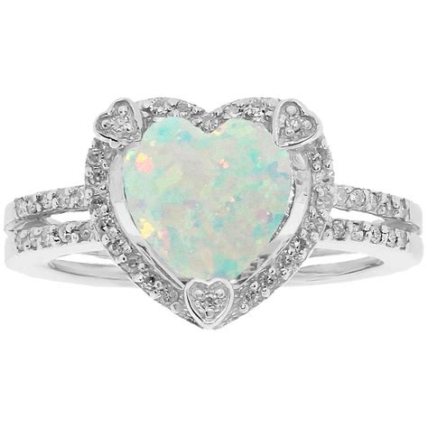 Sterling Silver Created Opal Birthstone Ring With Diamond Accents ...