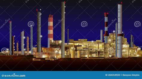 Night Industrial Plant. Night Factory. Night at the Processing Plant ...