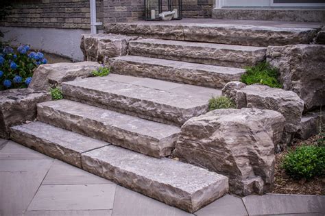 Natural stone stairs and armour stone - Contemporary - Patio - Toronto ...