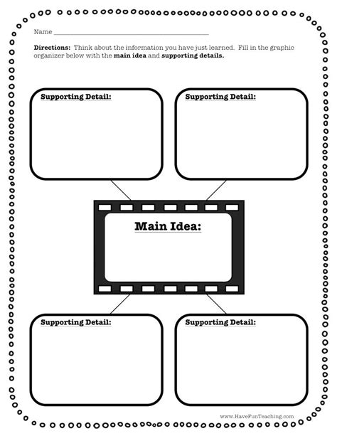 Main Idea and Four Supporting Details Graphic Organizer Worksheet by Teach Simple