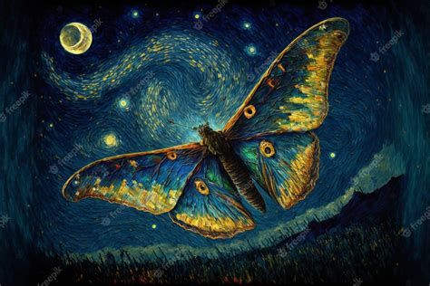 Premium Photo | A painting of a butterfly with a full moon in the background generative ai