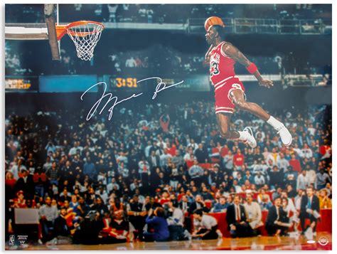 Lot Detail - Michael Jordan 40'' x 30'' Signed Photo From the 1988 Slam Dunk Contest Showing ...