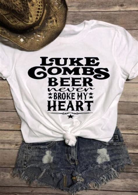 Luke Combs Beer Never Broke My Heart T-Shirt Tee - White - Fairyseason