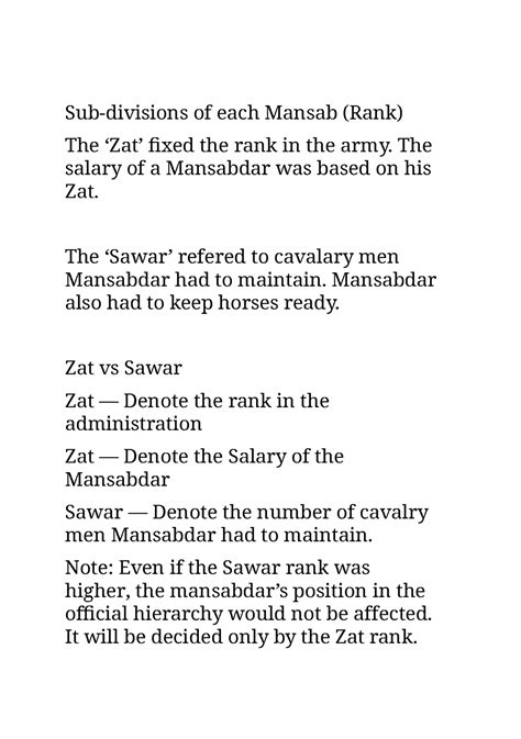 Sub-divisions of each Mansab (Rank) - The salary of a Mansabdar was ...