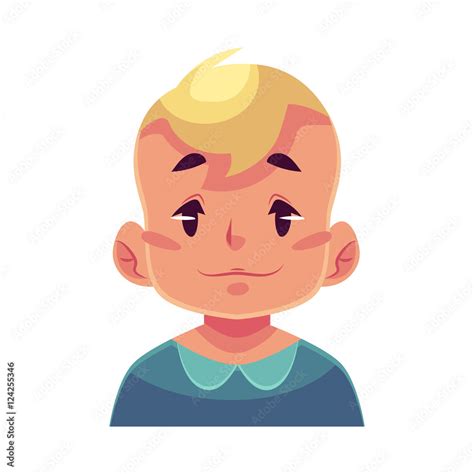 Little boy face, neutral facial expression, cartoon vector illustrations isolated on white ...