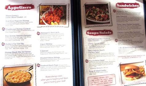 Bubba Gump Menu Maui Restaurant